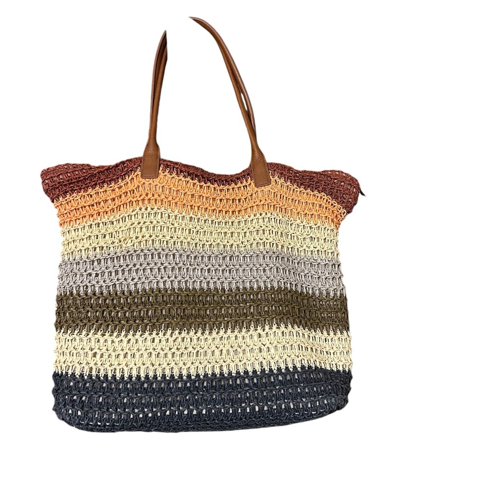Merona Multi Colored Striped Boho Woven Straw Bag - Picture 3 of 15